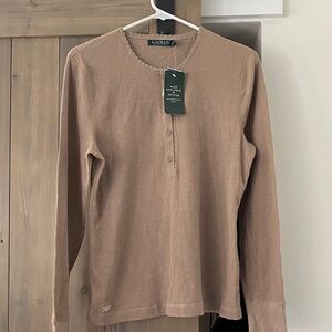 Lauren Ralph Lauren Ribbed Henley Top - Beige